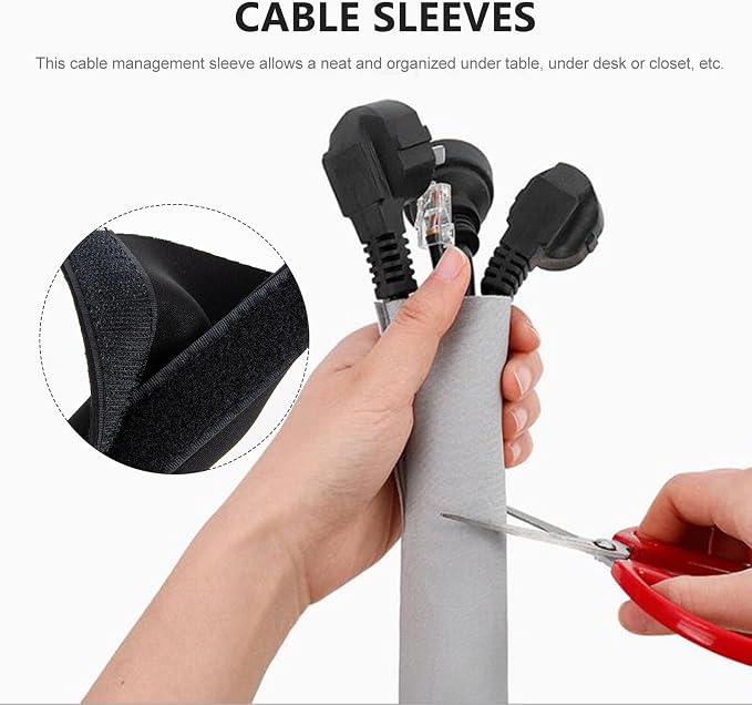 SHINEOFI Flexible Neoprene Cable Sleeve Cord Hider for Computer Wire Management Protective Wrap for Desk and Tv Cables Pet-Resistant Organizer Cover for Charging and USB Cords Black