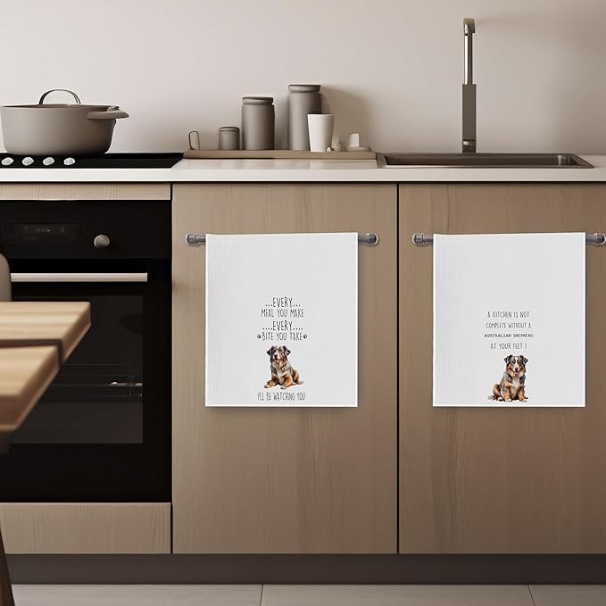 Gqtt Australian Shepherd Dish Towels Set - Funny Decorative Waffle Kitchen Towels, Hand Tea Towels, Gifts (1624 Inches, Set of 2)