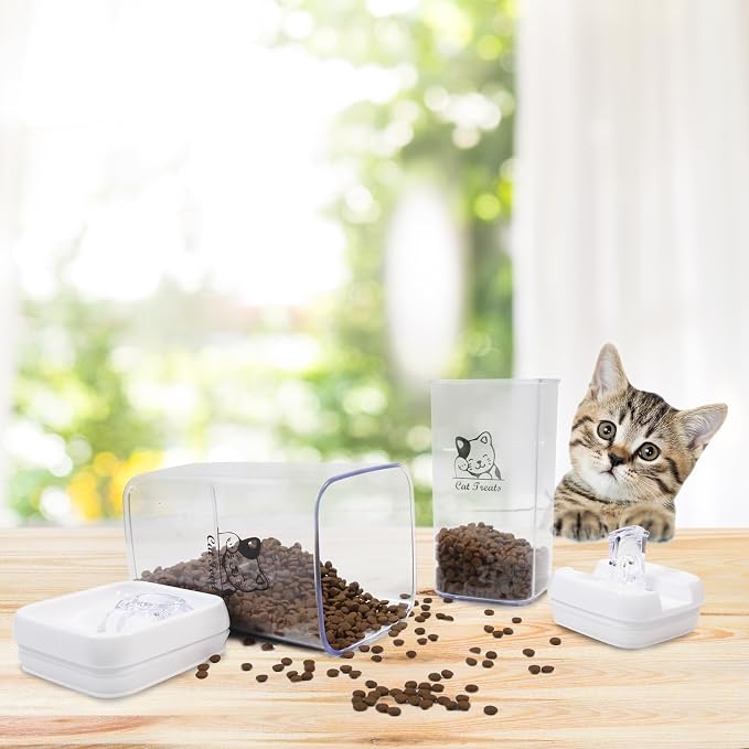 Pethiy Cat Food and pet Cat Treats Storage Container-Clear Plastic-airtight Storage Canister Tins cookie pet jars(Two-piece set)
