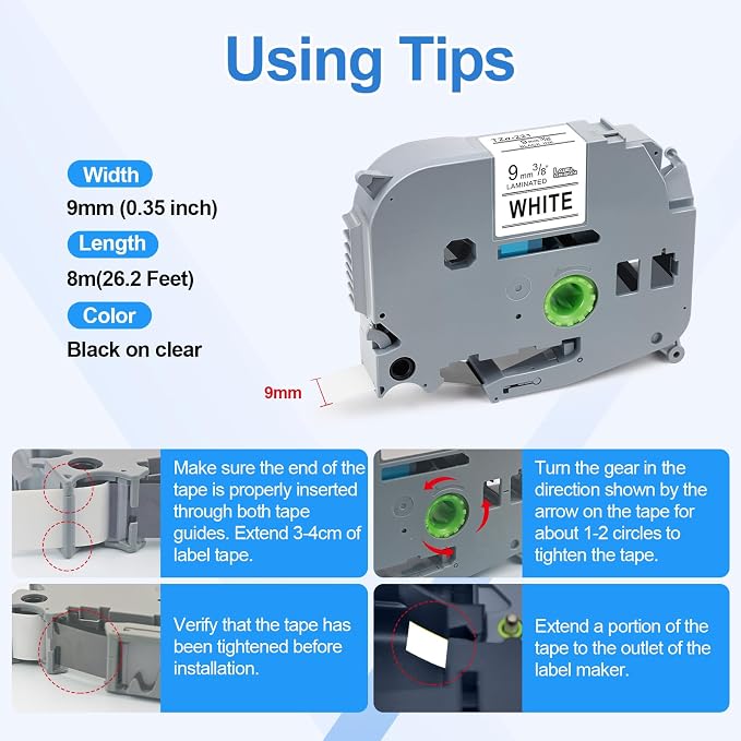 Label Tapes Compatible with Brother P-Touch TZe-221 TZ-221 Tz Tape 9mm for PT-H100 PT-H110 PT-D200 PT-D210 PT-D400 PT-D600 Label Maker,Black on White 9mm(3/8 Inch) x8m(26.2ft),2PK