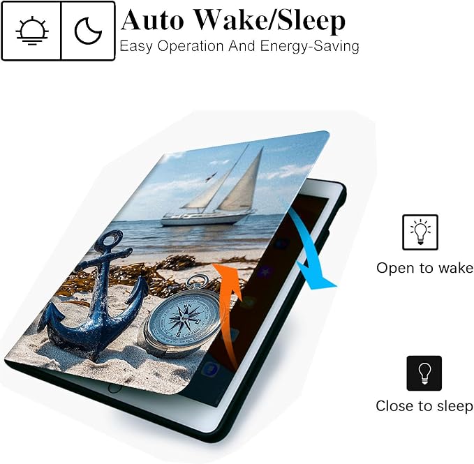for Microsoft Surface Pro X/Pro X Plus-13 2019/2020/2021/2024 Tablet Case,Auto Wake/Sleep,Adjustable Stand Protective Cover - Nautical Anchor Compass