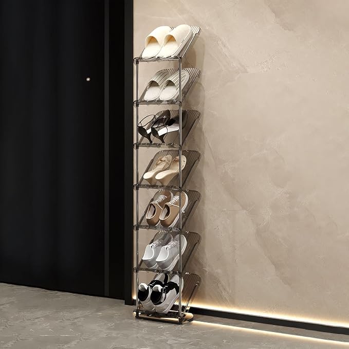 Clear Narrow Shoe Rack for Entryway - Free Standing Shoe Storage Organizer | Space Saving Design, Easy To Assemble, Fits Entryways and Shelf Closets, Sturdy Organizer For Living Room