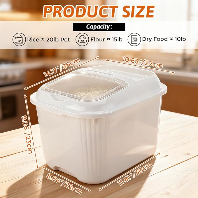 Blushtier 4 Pack Sugar Storage Containers Flour Bin with Wheels Large Pet Dog Food Storage Boxes Measuring Cup Sealed Transparent Flip Lid Portable Household Rice Container Set(20 Lbs)