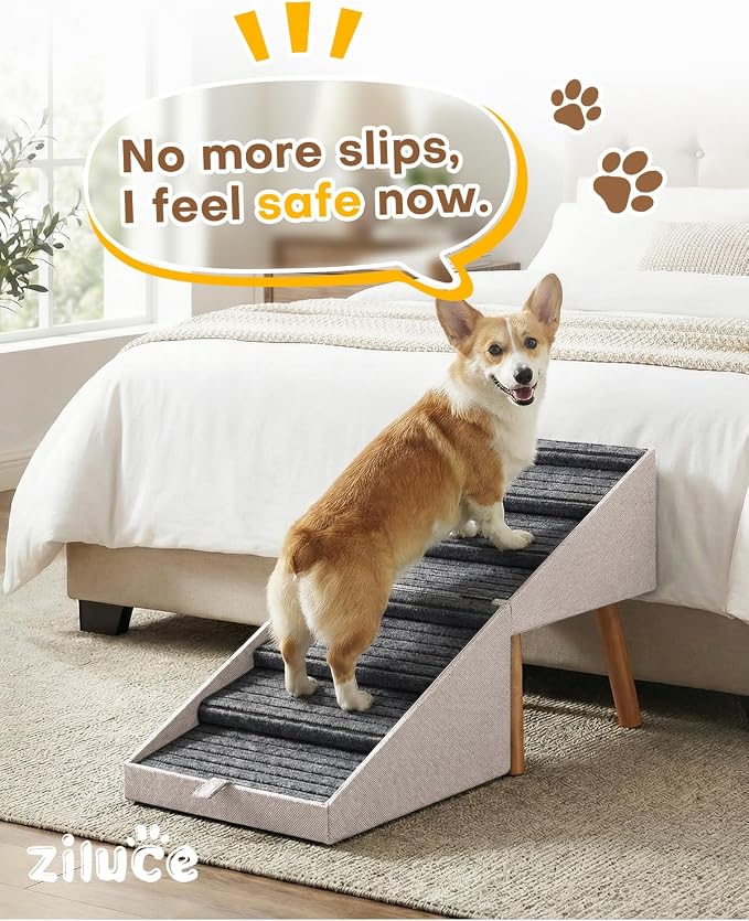 Split Ottoman Dog Ramp for Bed and Couch, 21.06" H Non Slip Dog Stairs | 2 in 1 Foldable Wooden Pet Steps for Senior/Injured Dogs, Dog Stairs for Small Medium Large Dogs,Space Saving