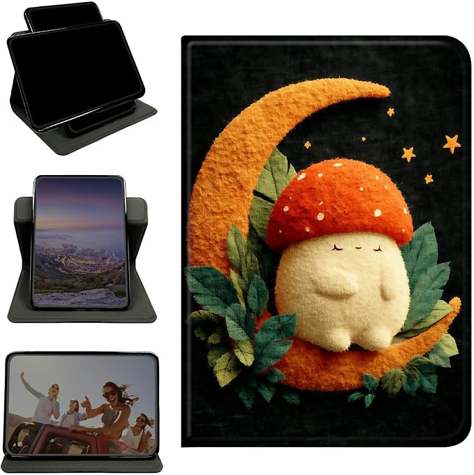 Case for Samsung Galaxy Tab S5e 10.5" 2019 SM-T720/725, 360 Degree Rotating Stand with Multi-Angle Vertical & Horizontal Viewing Shockproof Shell for Women Men, Orange Moon Mushroom