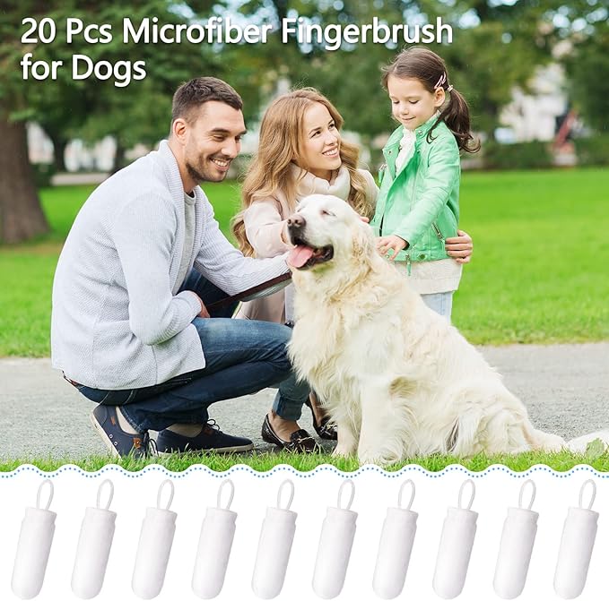 Chunful 20 Pcs Dog Fingerbrush Microfiber Full Soft Finger Toothbrush Pet Dental Finger Brush for Dog Cat Washable Teeth Cleaning Remove Plaque and Tartar