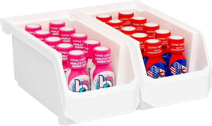 Medium Stackable Plastic Storage Bins, 8-Pack, White | Open-Front Stackable Bins For Garage, Pantry, Closet & Office, 11"L X 5,5"W X 5"H, Nests When Empty, Durable Plastic,
