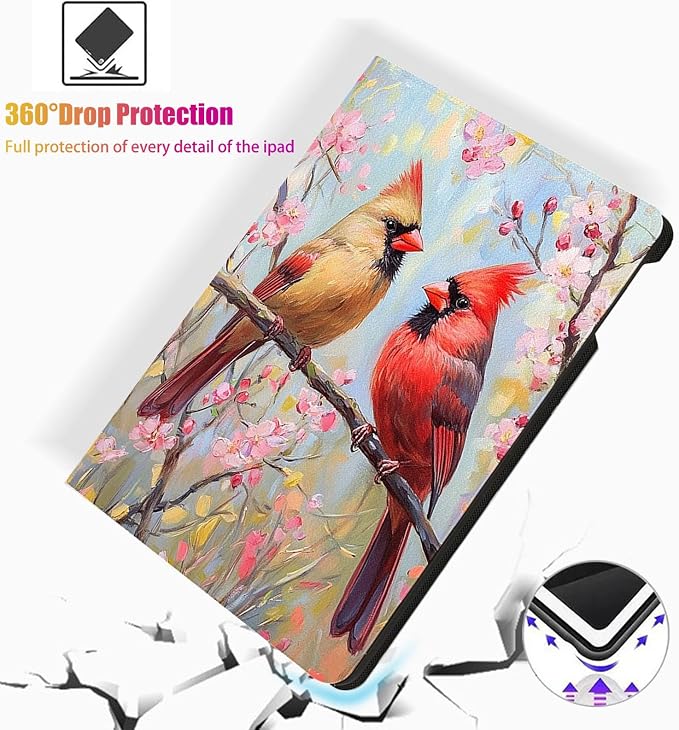 for Microsoft Surface Pro X/Pro X Plus-13 2019/2020/2021/2024 Tablet Case,Auto Wake/Sleep,Adjustable Stand Protective Cover - Cute Cardinal Bird Sakura
