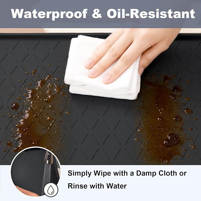 Extra Thick Under Sink Mat Waterproof with Raised Edge 19" x 28" | Silicone Multipurpose Mat for Kitchen, Bathroom, Pet Feeding, Shelf Protection & Organization, Boot & Plant Tray
