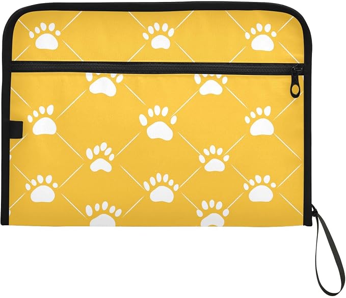 13 Pocket Zipper Expanding File Folder A4 Dog Paw Print | Accordion File Organizer with Front Pouch A4 Letter Size Portable Folders for Documents Receipt School Office Supplies