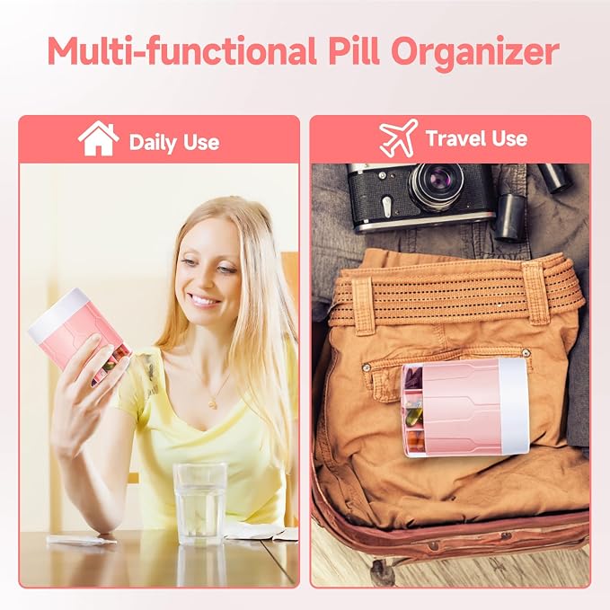 Daviky Pill Bottle Organizer, 7 Large Compartments, Travel Pill Dispenser | Seven large compartments organize daily pills, vitamins and supplements, with dual lids for convenient storage and travel