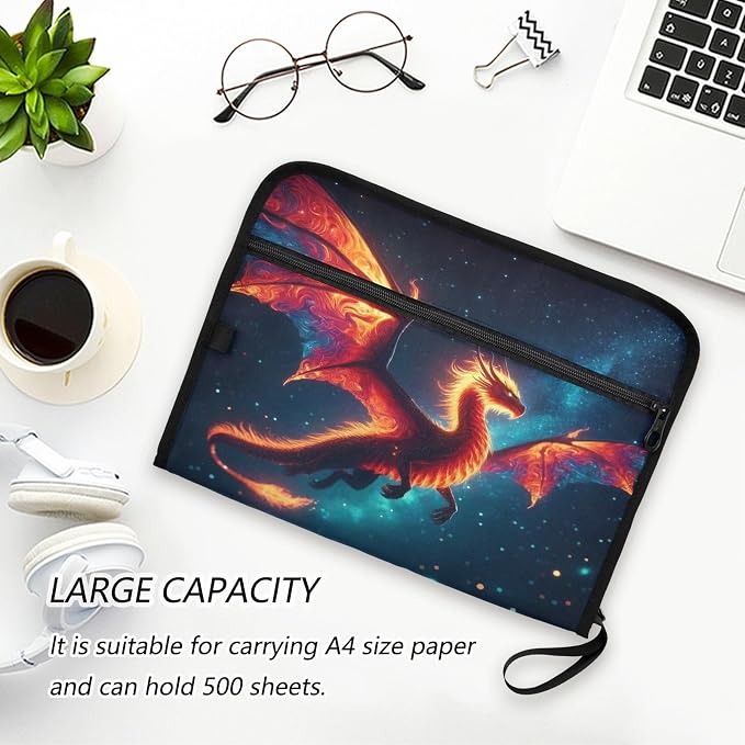 Dragon in The Dark Night File Organizer 13 Pocket Expanding File Folder with Front Pouch Portable Business Fire Storage Document Organizer Folder with Zipper