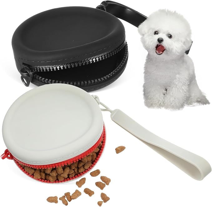 2pcs Silicone Dog Treat Pouches Featuring Reliable Zipper, Round Portable Storage Bags for Small Items and Keys, Stylish Travel Organizer for Pet Training the Go