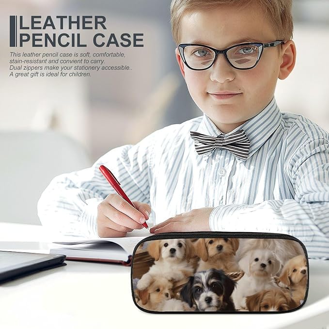 Cute Pet Dogs Pencil Case Portable Pencil Pouch Pen Bag Pencil Bag Makeup Bag Storage Bag Pencil Box Cosmetic Bag for Women Men Office