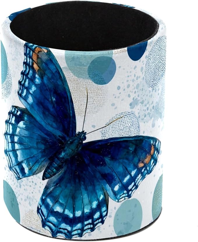 Blue Butterfly Pen Holder, Pencil Cup Marker Brush Holder Desk Storage Case, Desktop Organizer for School Office Home Supplies