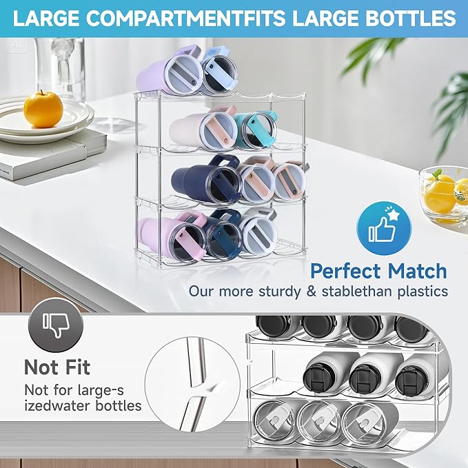 Larger Water Bottle Organizer for Stanley 40 oz Tumbler, Tumbler Organizer | Stackable Water Bottle Holder Rack for Cabinet, Kitchen Storage Organizer for for Stanley Cup Accessories, Tumbler Storage