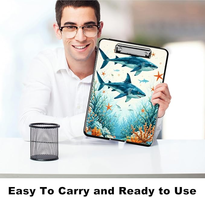 Heavy Duty Storage Clipboard, Slim Nursing Clipboard with Internal Pen Case, Portable File Organizer Case for A4 Letter Size Paper Office Medical Professionals, Tuna Under the Sea