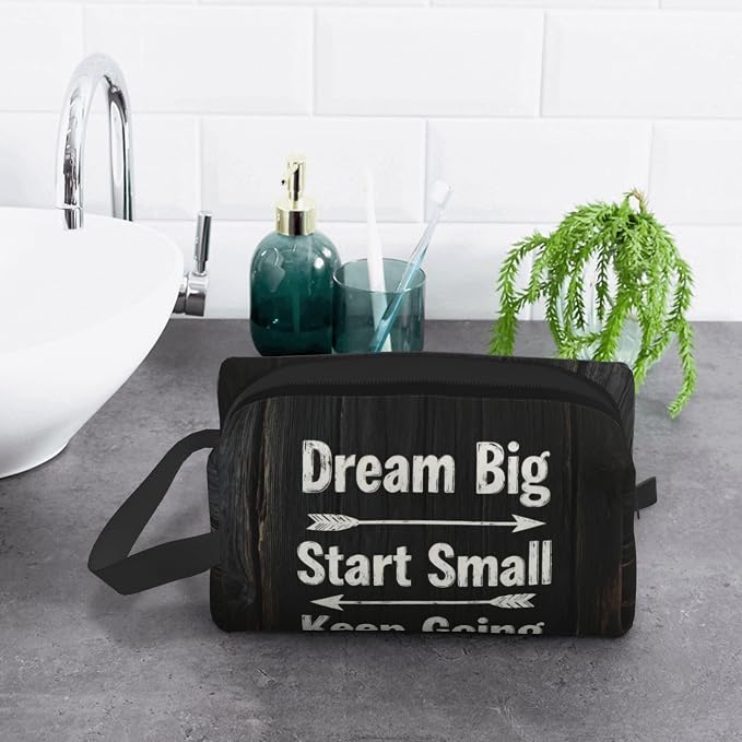 Inspirational Wood Wall Art Makeup Bag - Durable 600D Oxford Fabric Travel Cosmetic Bag, Shockproof Foam Padded Toiletry Organizer for Gym & Daily Use 10x6.2x4.9 Inch