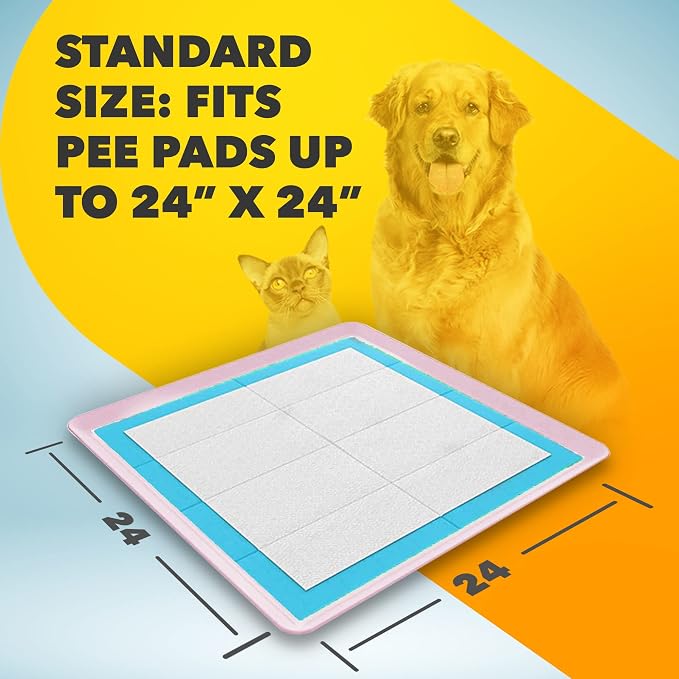 Dog Pee Pad Holder - Fits Up to 24” x 24” Pee Pad - 2 Pack - Rose | Stable Grip, Raised Edges, Quick-Wipe Silicone Surface Dog Potty Tray Holder for Indoor Flooring Protection