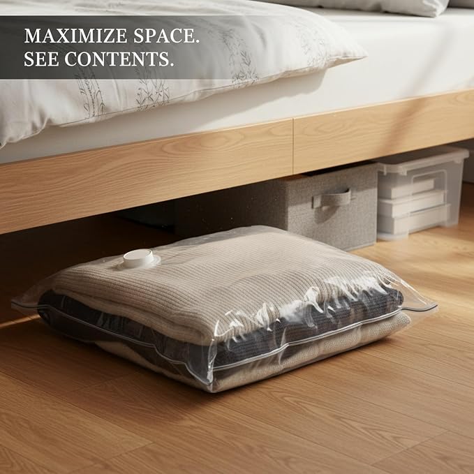 Vacuum Storage Bags for Clothes and Bedding, Clear Space Saver Bags with Valve, Reusable Compression Organizer (1 Pack)