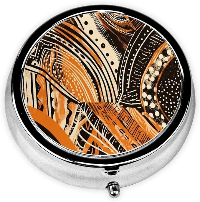 Tribal Print Portable Pill Organizer | 3 Compartment, With Mirror, For Men Women, For Daily Supplements, Vitamins, Fish Oil, Jewelry, Candy, Travel