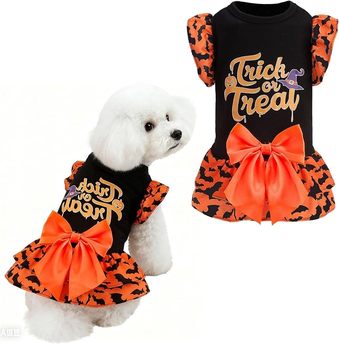 Dog Halloween Dress for Small Dogs,Puppy Costumes Pet Clothes Holiday Girl Dogs Shirt with Halloween Pattern,Party Dog Vest Dresses Cat Apparel Sweater Warm Skirt