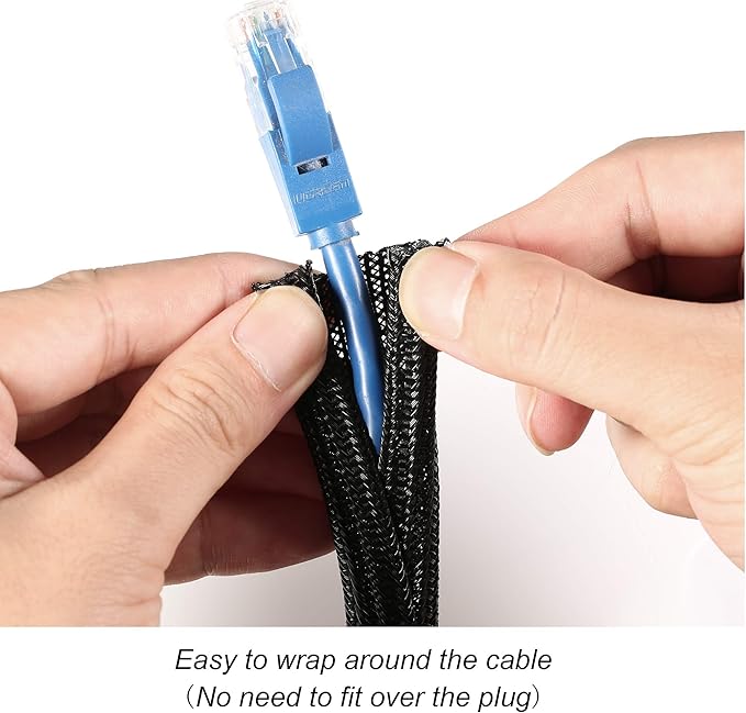 Cable Management Sleeve, Split Design, 25FT - 1/4 Inch, Black | Cord Protectors from Pets | Heat & Abrasion Resistant Wire Loom | Automotive Wiring & Home Office Cable Organization