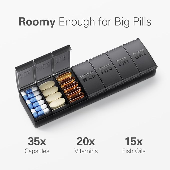 Barhon Large Weekly Pill Organizer, Big Vitamin Organizer Case for 7 Day, Travel Medicine Pill Box to Hold Various Supplements and Fish Oil, Orange