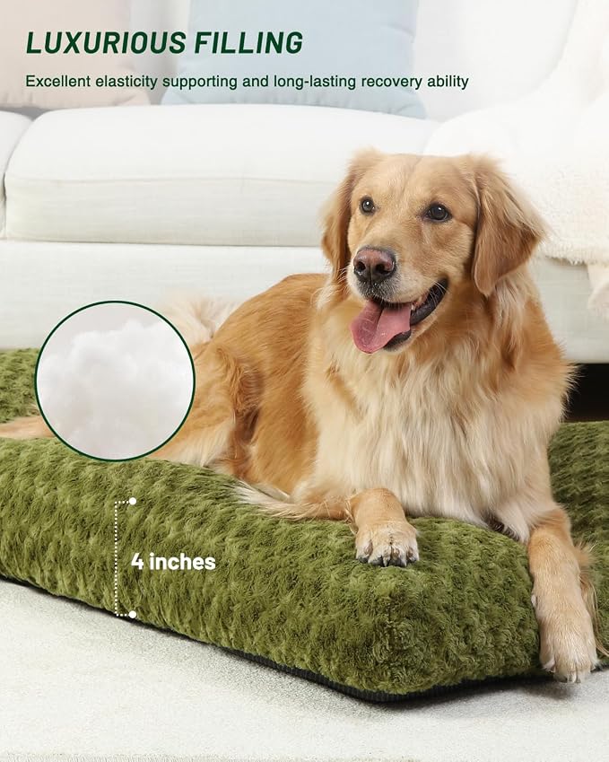KSIIA Washable Dog Beds Large Sized Dog Crate Bed Pet Mat 41"x27" Green | Deluxe Plush Comfy Kennel Pad, Anti-Slip Bottom,Deep Sleeping Mat for Large Dogs,Machine Washable for Easy Cleaning