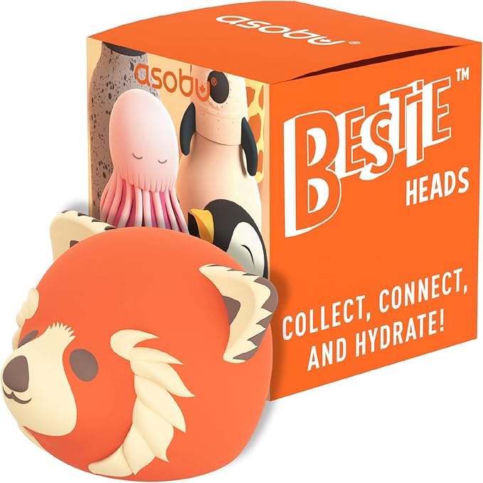 asobu Bestie Bottle Replacement Head For Insulated Stainless Steel Water Bottle, Detachable Soft Animal Head, Collectable Bottle Head for Fun Drinking For Kids, Red Panda