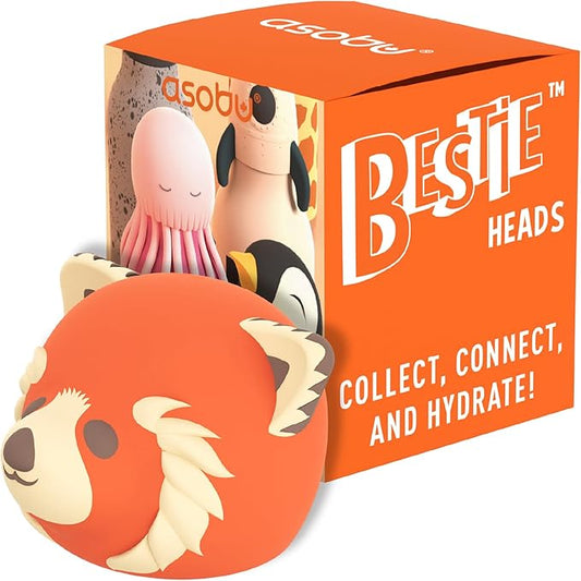 asobu Bestie Bottle Replacement Head For Insulated Stainless Steel Water Bottle, Detachable Soft Animal Head, Collectable Bottle Head for Fun Drinking For Kids, Red Panda
