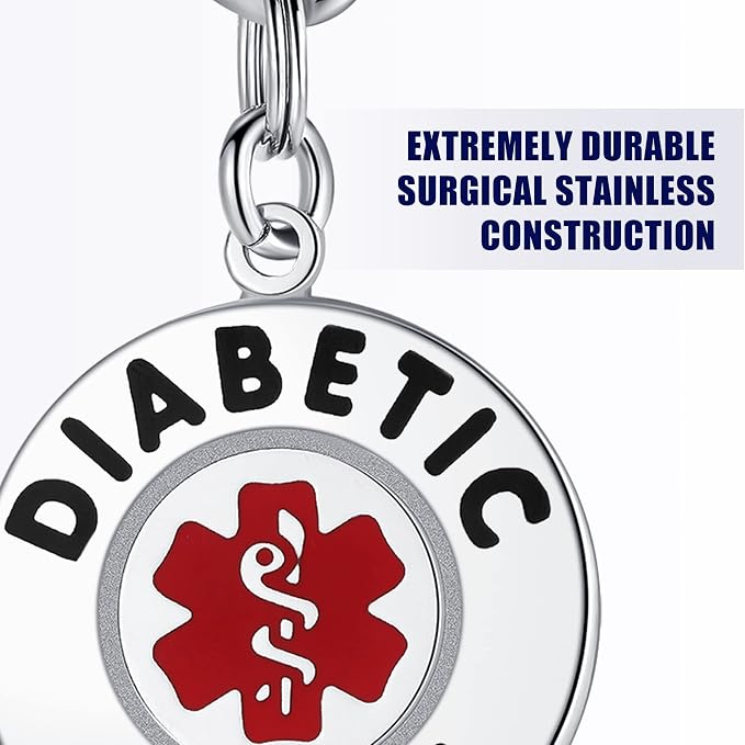 Divoti Diabetic Alert Bag Tag | 1.25" Dual-Sided Stainless Steel Medical Emergency ID for Backpacks, Luggage & Supplies | Quick Clip