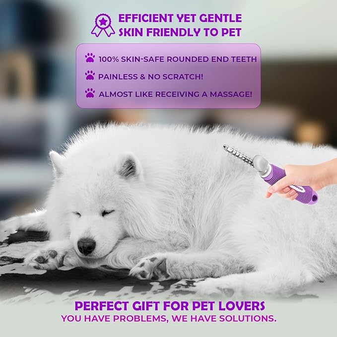 GENPEPADO Dematting Undercoat Rake Comb for Dogs & Cats with Long 2.5-In Stainless Steel Safety Blades for Removing Knots, Mats & Tangles - Pet Grooming Deshedding Brush Tool with Anti-Slip Grip