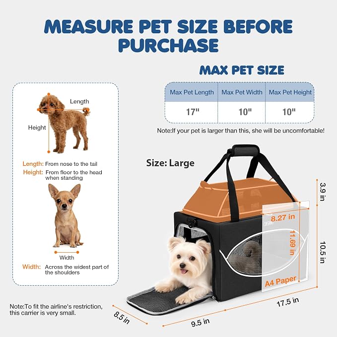 Lekereise Top-Expandable Pet Carrier 18x11x11Inch Delta American United Airline Approved Underseat to 15lbs Stable Car Travel Carriers for Small Dogs Cats with Locking Safety Zippers Anti-Scratch Mesh