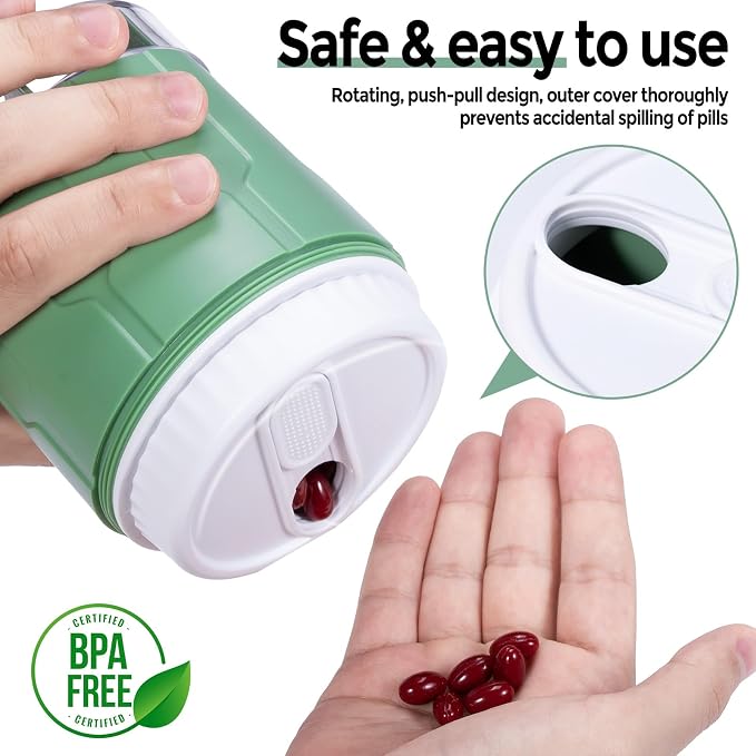 Weekly XXL Pill Organizer Bottle, Daily Pill Dispenser, Anti-Mix Design | 7 Day Portable Travel Pill Box, 21 Labels & Cleaning Brush, XXL Wide Mouth for Easy Access, Vitamin, Fish Oils, Supplement