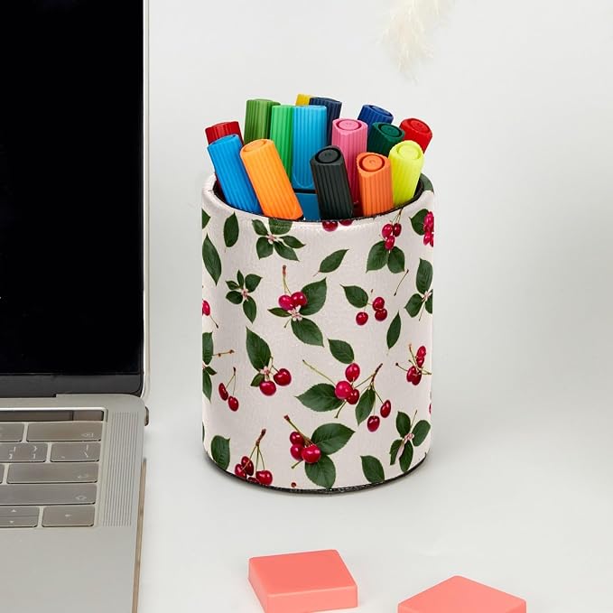 Cherries Pen Holder, Pencil Cup Marker Brush Holder Desk Storage Case, Desktop Organizer for School Office Home Supplies