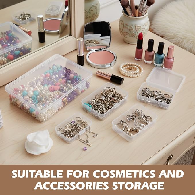 SATINIOR 24 Pcs Small Clear Plastic Container Box, Multiple Sizes | Small Beads Storage Containers with Hinged Lid, Clear Stackable Organizer Boxes for Jewelry, Hardware Craft Small Items