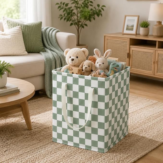 MAIZMZ 3 Pack Sage Green Storage Bins, 14.6"x12.6"x19.7" Waterproof Lining Laundry Baskets for Girls Room, Gifts