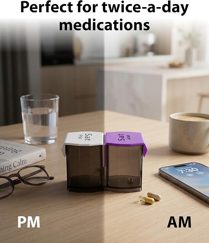 Extra Large Pill Organizer AM PM - Weekly Pill Box 7 Day for Big Vitamins & Supplements, Large Capacity Medicine Organizer with 7 Detachable Compartments, XL Pill Case for Seniors, Athlets, Caregivers