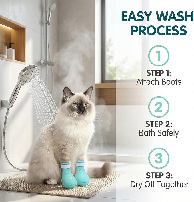 4 Pcs Cat Paw Covers Silicone, Anti Scratch Cat Paw Protector Boots, Adjustable Cat Shoes for Bath, Grooming and Nail Clipping, Soft Pet Claw Protectors with Storage Case, Green