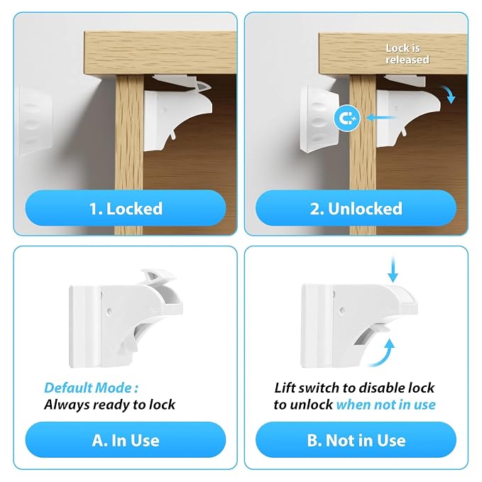 AILUOQI Baby Proofing Magnetic Cabinet Locks (3 Pack) Cupboard Drawers Latches Magnet Locks for Cabinets (1 Key)