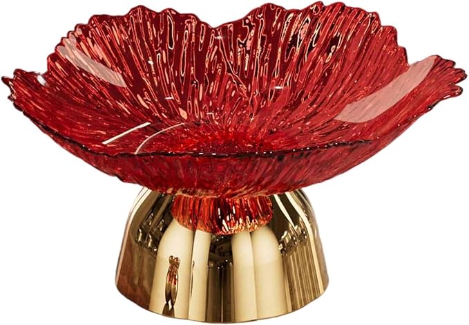 Decorative Pedestal Bowl Dish Holder Dessert Display Stand Decor Fruit Basket Serving Tray for Drawing Room Housewarming Gift, A Red
