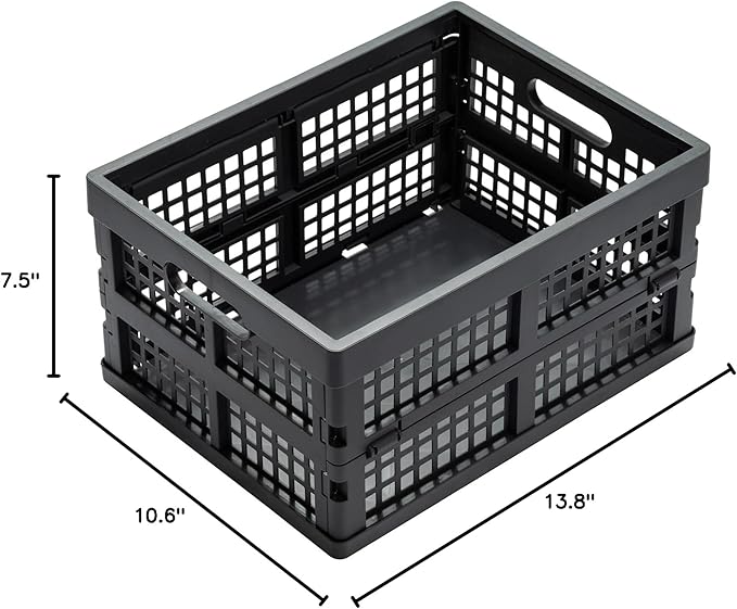 Eslite 16L Collapsible Storage Crates,Folding Plastic Crates for Storage,Pack of 4,Gray