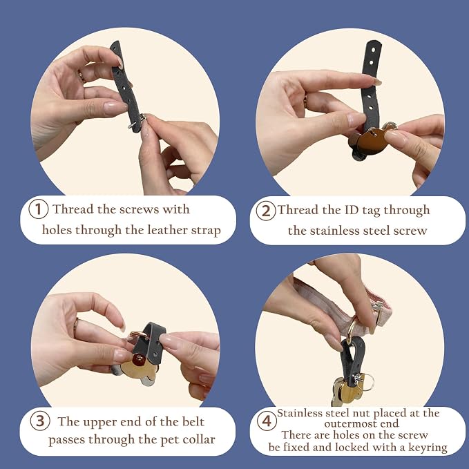 Pet ID Tag Silencer - Dog & Cat Collar Leather Connector | Holder Up to 4 Dog Tags(Black)