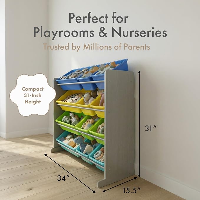 Humble Crew Kids Toy Organizer with 12 Bins, 4 Tier Storage for Playroom