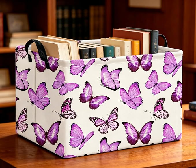 CLOCOR Rectangular Storage Basket,Collapsible Storage Bin,Gift Basket(Deeppurple Butterfly)