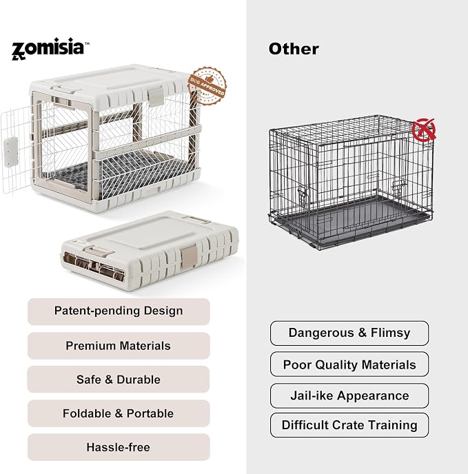 ZOMISIA Collapsible Dog Crate with Bed Mat, 28'' Dog Kennel for Medium Dogs | Foldable Portable Dog Kennel for Travel,Tool-Free Assembly,2 Rolling wheels & Handles for Indoor & Outdoor Use,Washable Cover