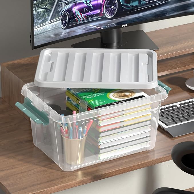 20 Quart Clear Storage Box, Plastic Latching Bins with Lids, 4 Pack