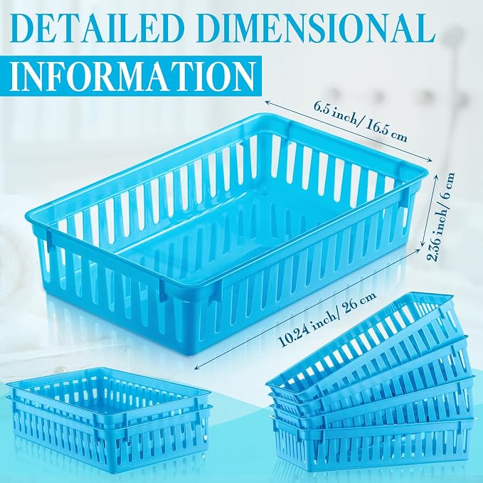 Wenqik Set of 12 Small Plastic Baskets for Organizing, Blue