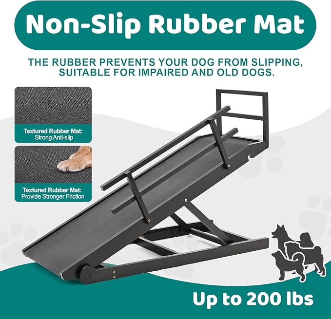 Dog Ramp for Bed & Couch, Foldable Wooden Pet Ramp, 5 Adjustable Heights | Height up to 23.5", Portable Dog Ramp with Non-Slip Rubber Surface & Safety Railings, Pet Ramp for Small, Large, Senior Dogs